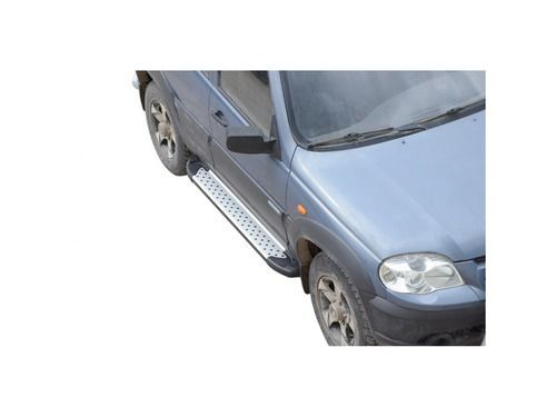 Пороги 0254 RS «Бумер» алюминиевые с резинкой для Шевроле Нива (рестайлинг)_1